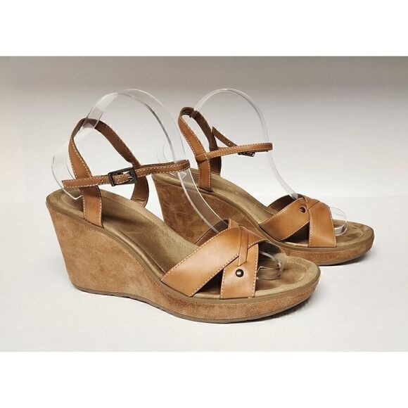 Gianni Bini Wedge Sandals Womens Brown Leather Strappy Slingback 10M - Picture 2 of 10